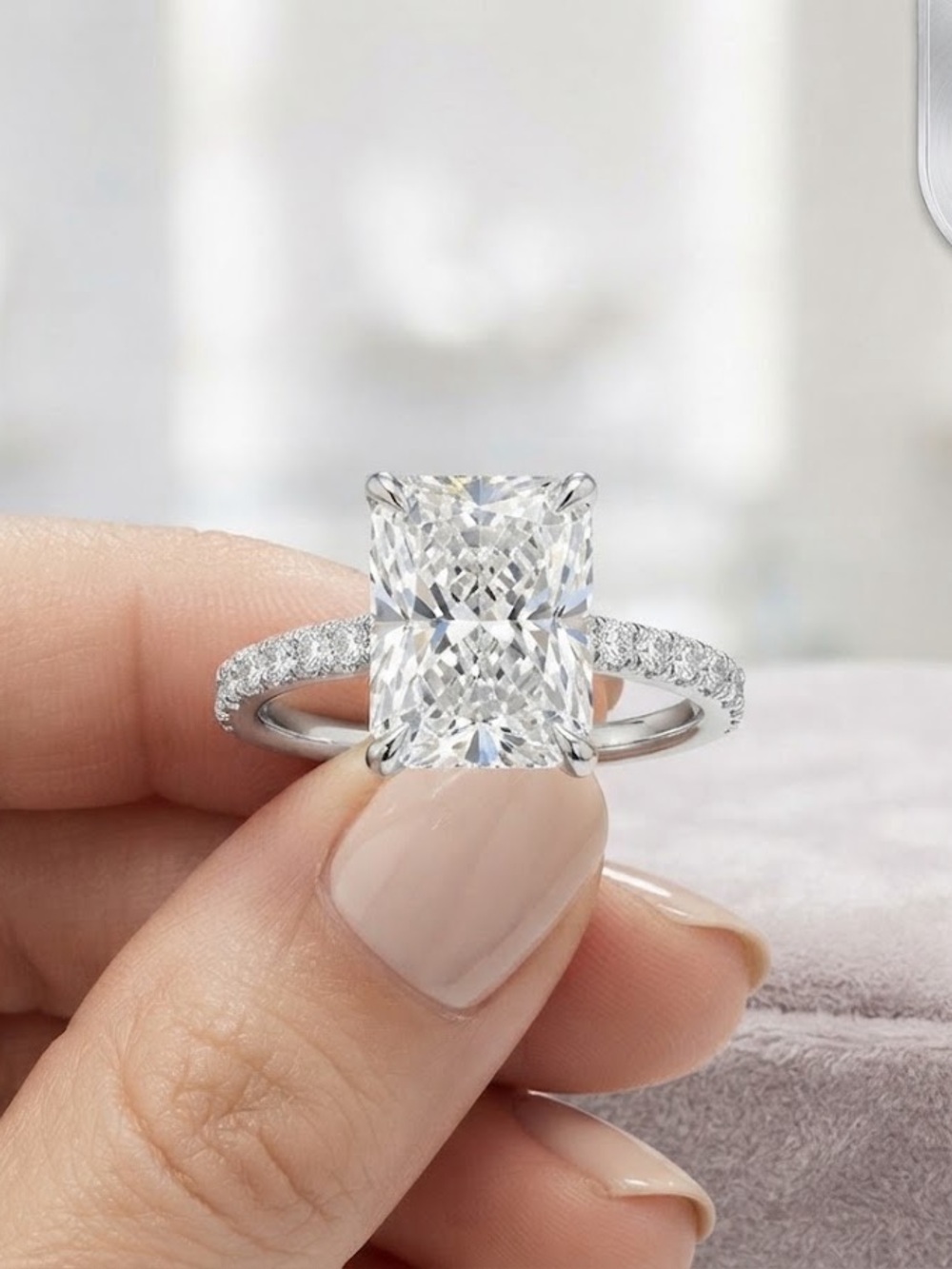 Classic 3ct Cushion-Cut Solitaire Engagement Ring in platinum with Pavé Band
